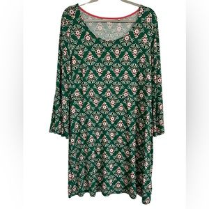 Boden Miriam Stretch Jersey Tunic Dress Green Floral Flared Sleeve Size 14